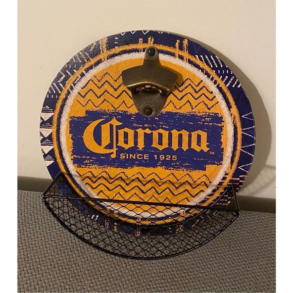 Corona wall hanging mounted Beer Bottle Opener storage basket cap holder Man Cav - Picture 2 of 8
